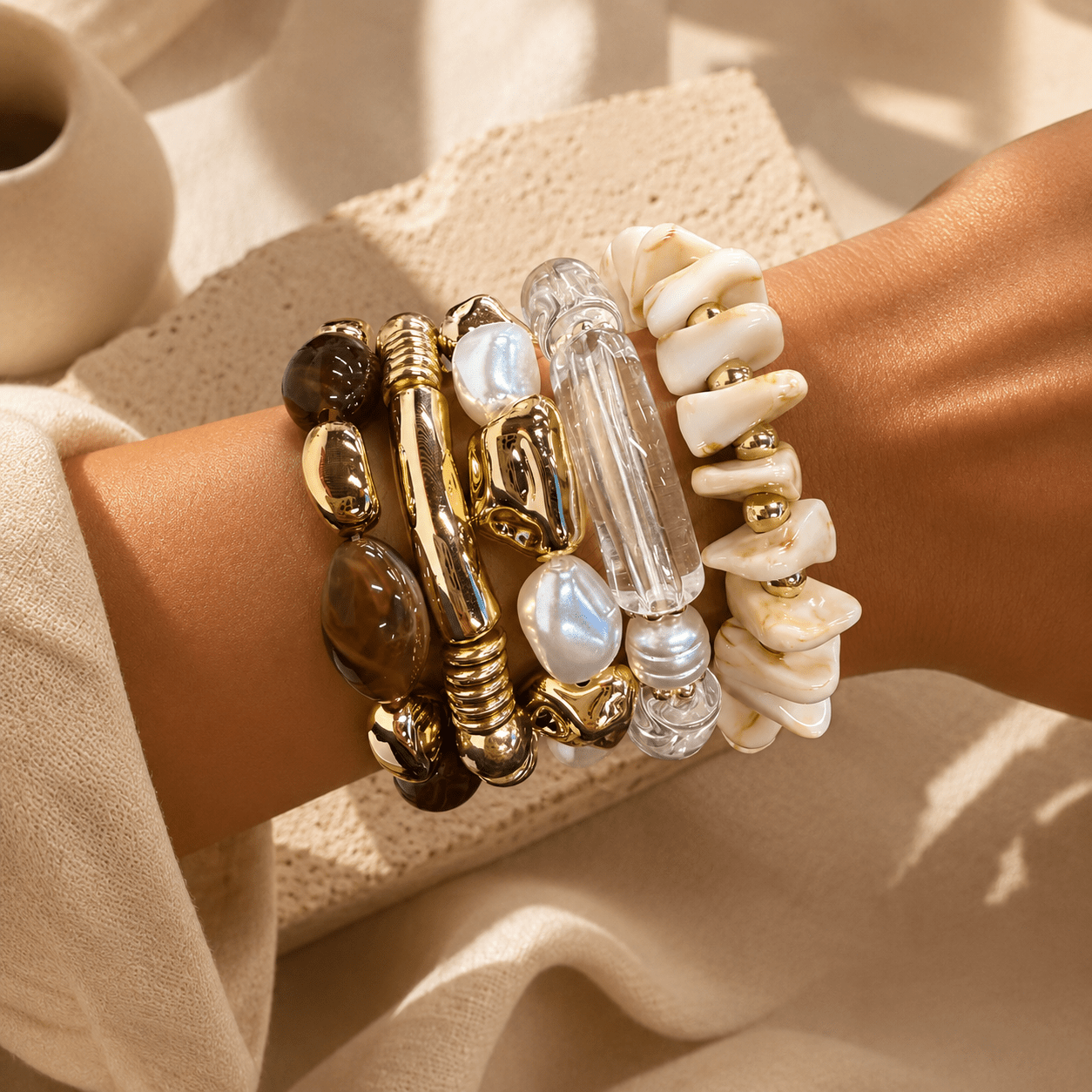 Boho Bead Bracelet Set for Men & Women, Chunky Layered Style